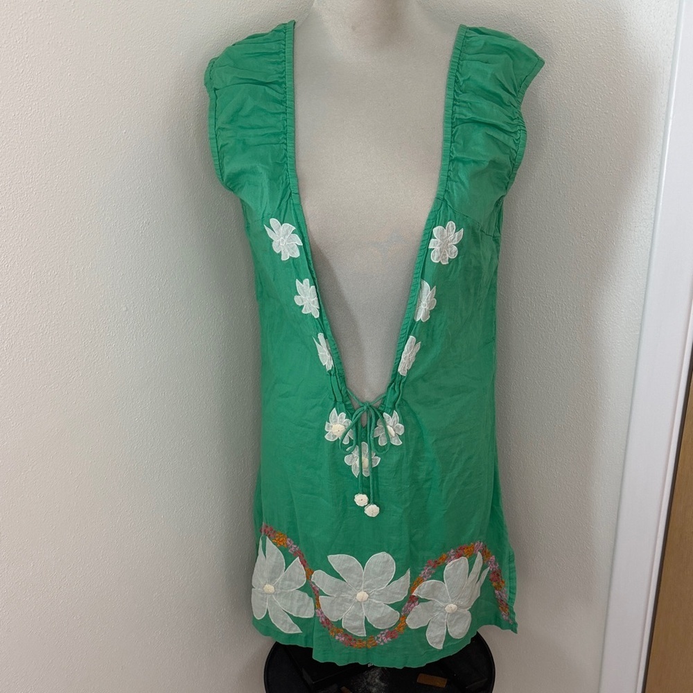 Letarte Hand made swim Maui coverup green floral m medium shell